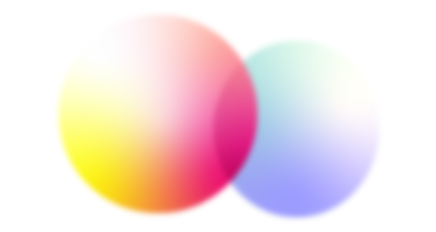 Two colourful circles exploring hue. Patches of the circles are different opacities and intensities. The right one uses vibrant pinks and yellows while the other uses more mellow blues and purples. 