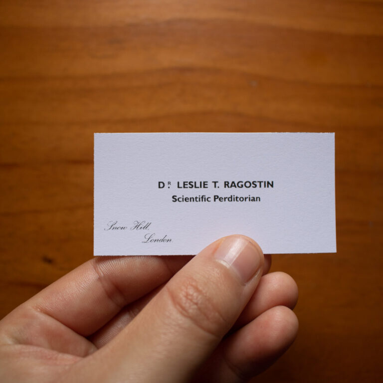 Dr Leslie T. Ragostin's, a Scientific Perditorian, calling card.